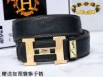 1:1  Hermes Black Leather Belt with Gold 'H' buckle  Steel  Buckle 3.8cm
